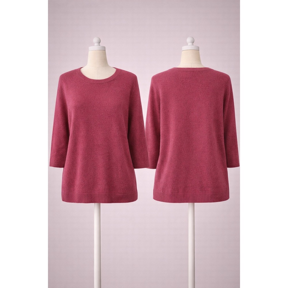 Talbots Petites Burgundy 100% Pure‎ Cashmere 3/4 Sleeve Crewneck Sweater LP